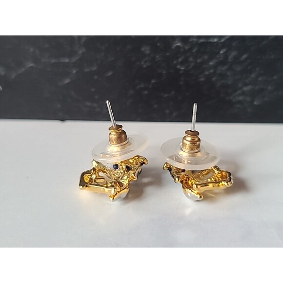 Dolphin Enamel Rhinestone Stud Earrings Vintage Costume Jewelry - Picture 6 of 10